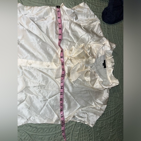 Talbots White Silk Button Down Ruffle Neck Blouse Sz 12P - Picture 5 of 8